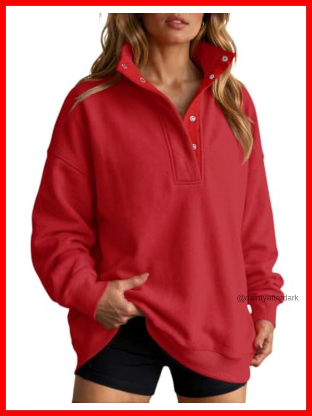 LOMON Women's Button Mock Neck Oversized Sweatshirt Cotton Blend Pullover